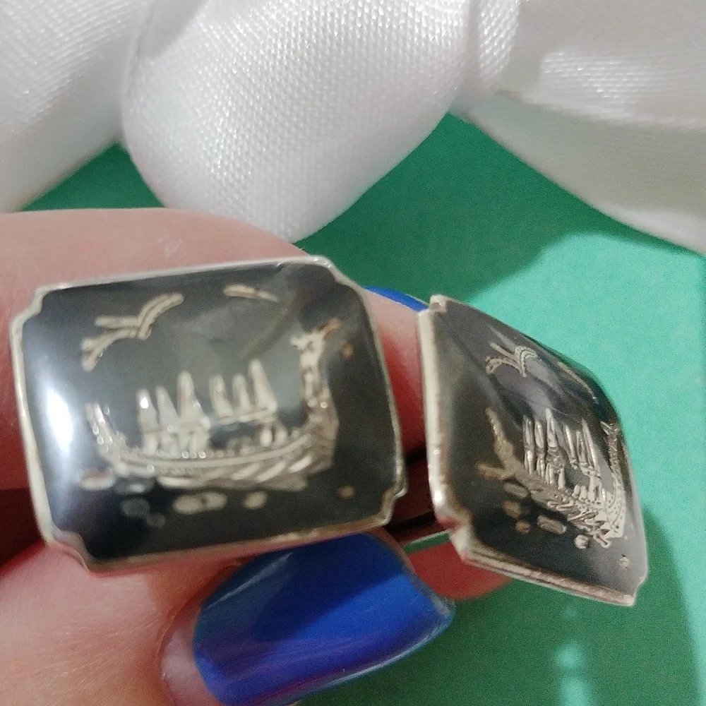 Vintage Siam Sterling Silver Dragon Boat Cufflinks Thailand Royal Barges